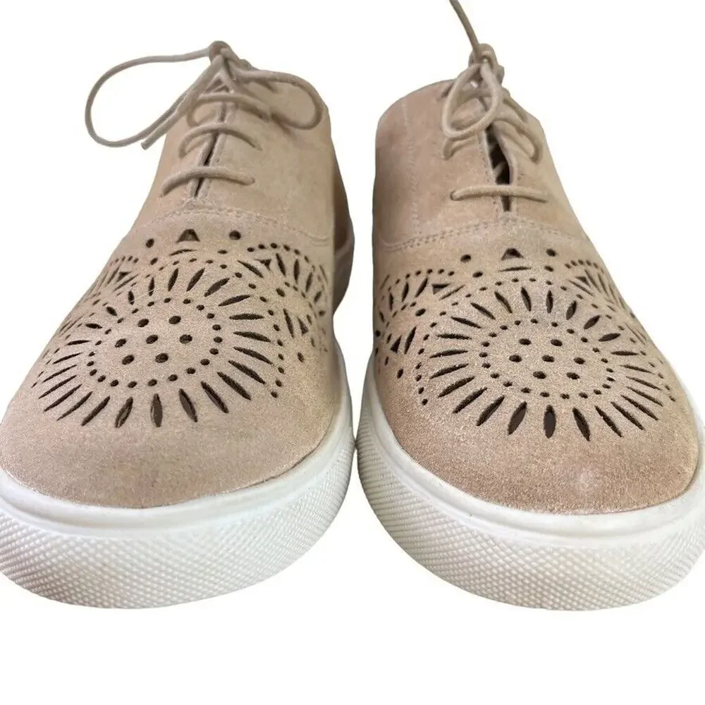 Naughty Monkey Womens Suede Leather Lace Up Perforated Flats Sneakers Shoes 9.5